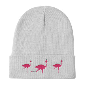 E. P. Lee, and the puppy howls collections all, BIG DADDY FLAMINGO MOVING-RIGHT-ALONG Embroidered  Knit Beanie, Big Daddy collection, Family-Flamingo collection