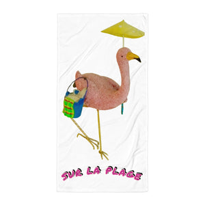 E. P. Lee, https://www.andthepuppyhowls.com/collections/all, Sur La Plage Beach Towel, Flamingo-Family Collection, Big Daddy Collection