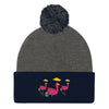 E. P. Lee, and the puppy howls collections all, BIG DADDY FLAMINGO SUR LA PLAGE Embroidered Knit Pom Pom Beanie, Big Daddy collection, Family-Flamingo collection