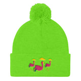 E. P. Lee, and the puppy howls collections all, BIG DADDY FLAMINGO SUR LA PLAGE Embroidered Knit Pom Pom Beanie, Big Daddy collection, Family-Flamingo collection